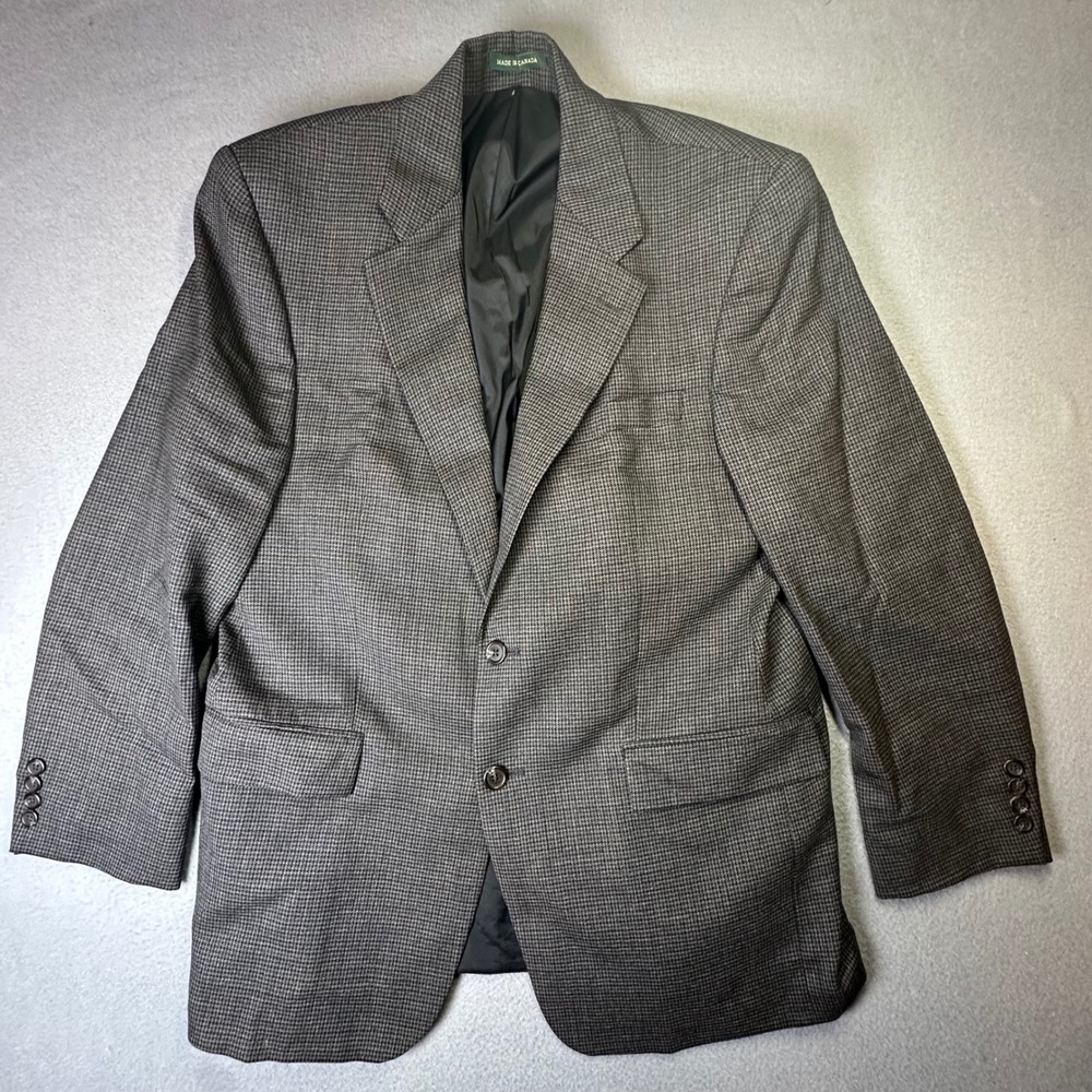 Lauren Ralph Lauren Mens 40R Grey Wool Houndstooth Blazer Sport Coat Canada Made